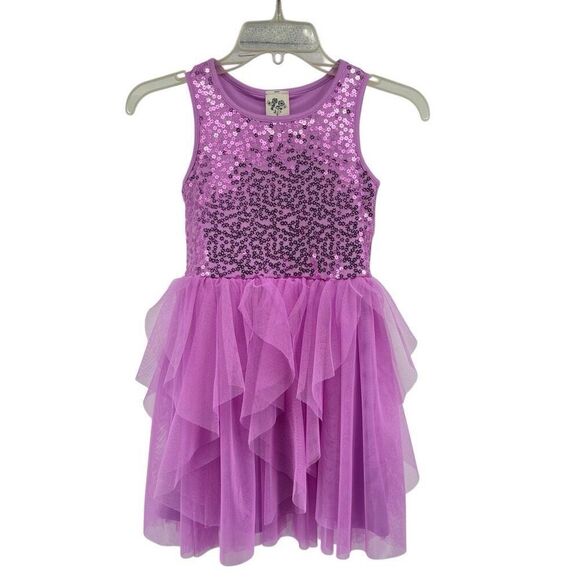 Lily Bleu Girls Pink Purple Sequin Party Dress Tulle Tulip Layered Skirt Size 6 - Picture 1 of 12